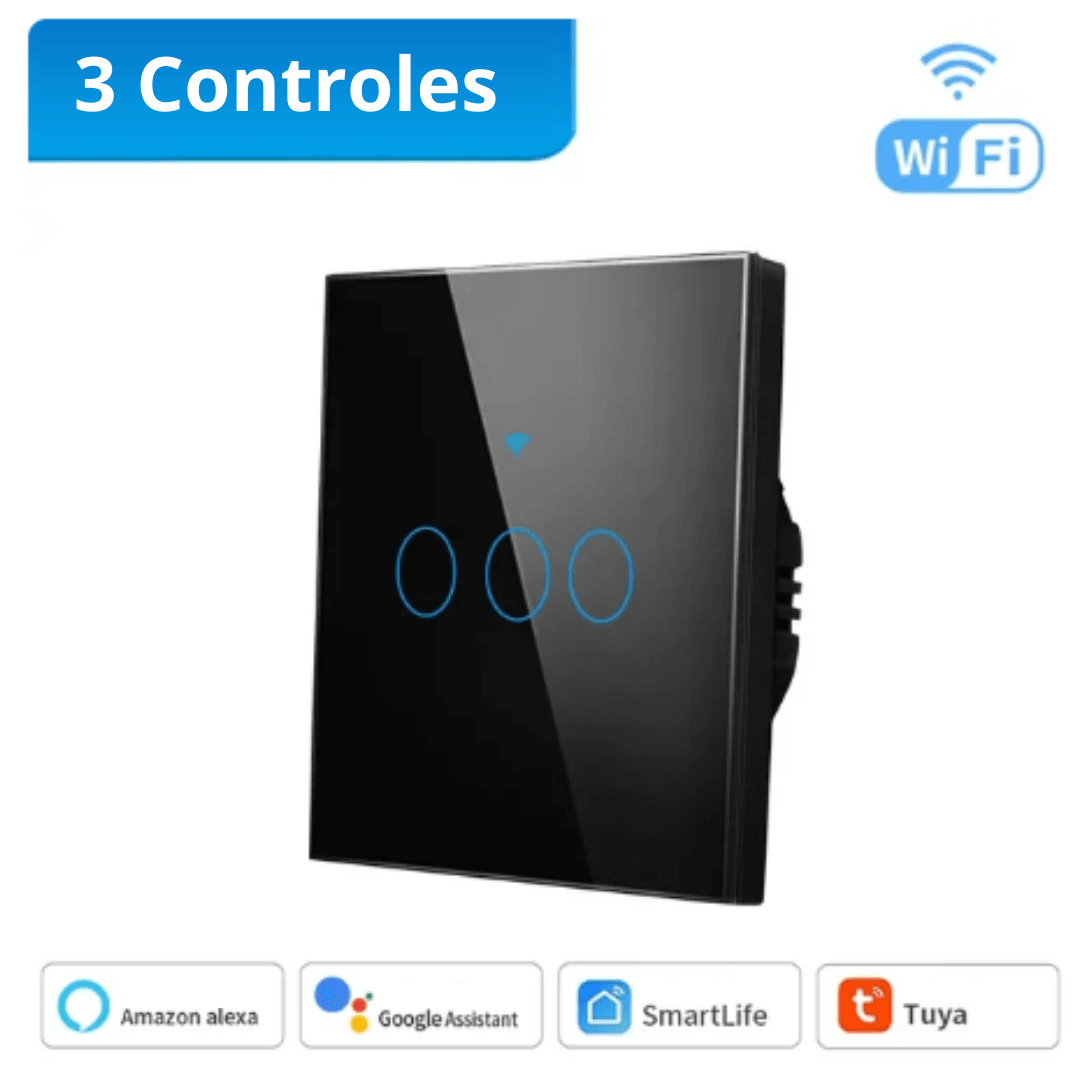 3 Controladores Inteligente WiFi Tuya | Importados Pro | Cor Preto