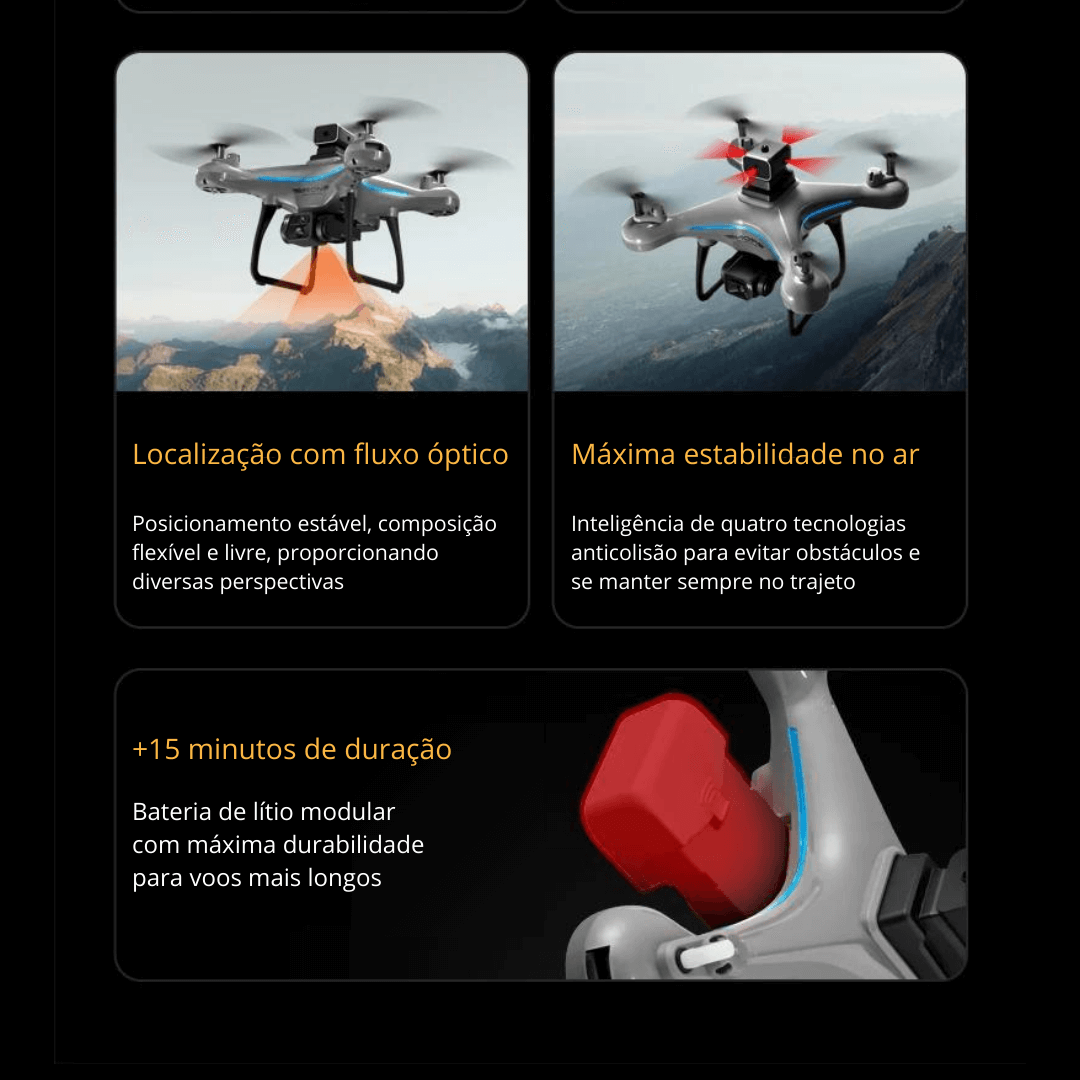 Drone Profissional Xiaomi Dual-Camera 4K Fotografia Aérea Sensor de Obstáculos 360º | Importados Pro